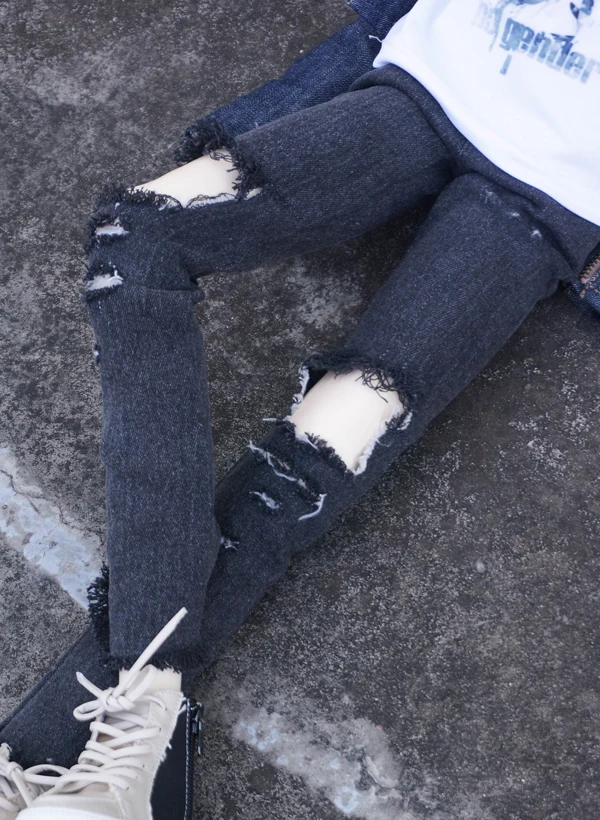 D03-P393 children toy BJD DD MSD 1/6 1/4 1/3 uncle ID75 doll's clothes customized  Black denim ripped hole pants  raw edges 1pcs