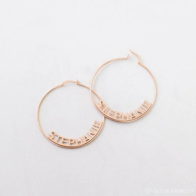 

Hip Hop Jewelry Custom Name Hoop Earrings For Women Best Friends Gift Rose Gold Personalized Nameplate Earrings Gothic Bijoux