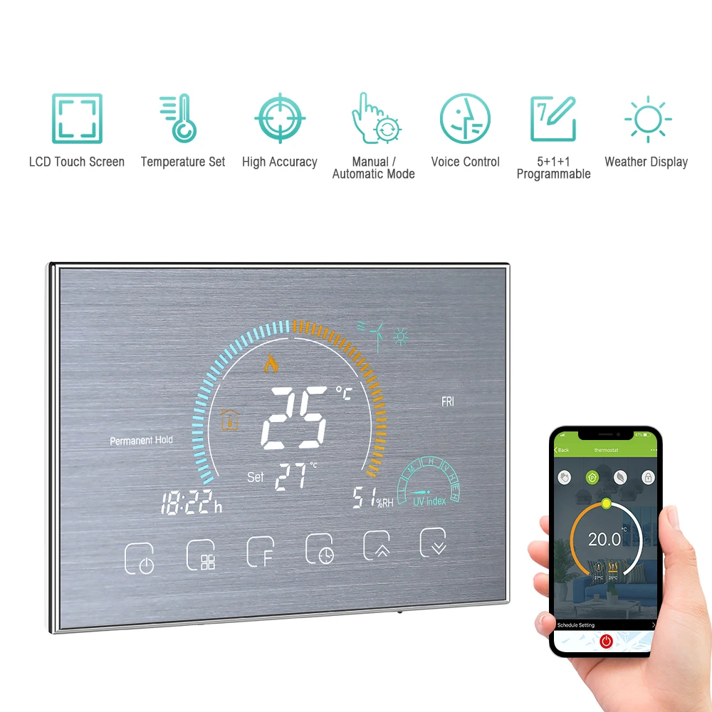 BHT 8000 GA/GB/GC Wi-Fi Smart Programmable Thermostat Voice APP Control Backlight LCD Water/ Gas Boiler Heating Thermoregulator