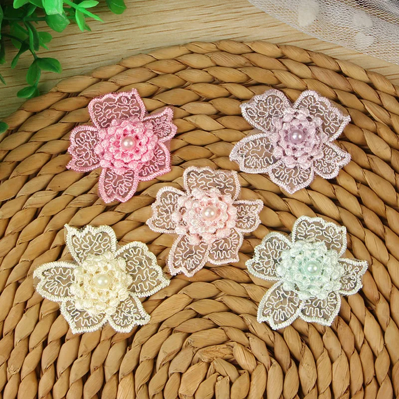 5Pieces 4.5cm Width Embroidered Floral Lace Embellishment Applique Patches Trimming Sewing Supplies for Women