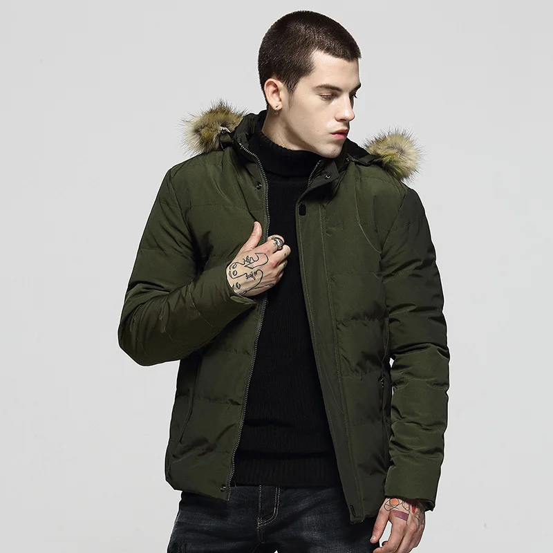 2018 com capuz parkas jaqueta de inverno dos homens nova gola de pele engrossar jaqueta à prova de vento masculino outerwear abrigos hombres preto verde do exército