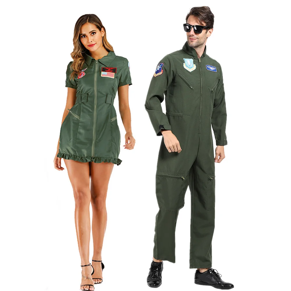 Frauen Pilot Anzug 80s Film Top Gun Air Force Uniform Erwachsene Halloween Cosplay Kostüm Karneval Ostern Purim Phantasie Kleid