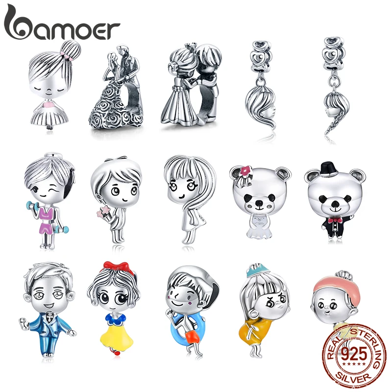 

bamoer Cute 925 Sterling Silver Gym Clothes Pink Workout Girl Charm Princess Dumbbells Charm for Bracelet Women Fashion Jewelry