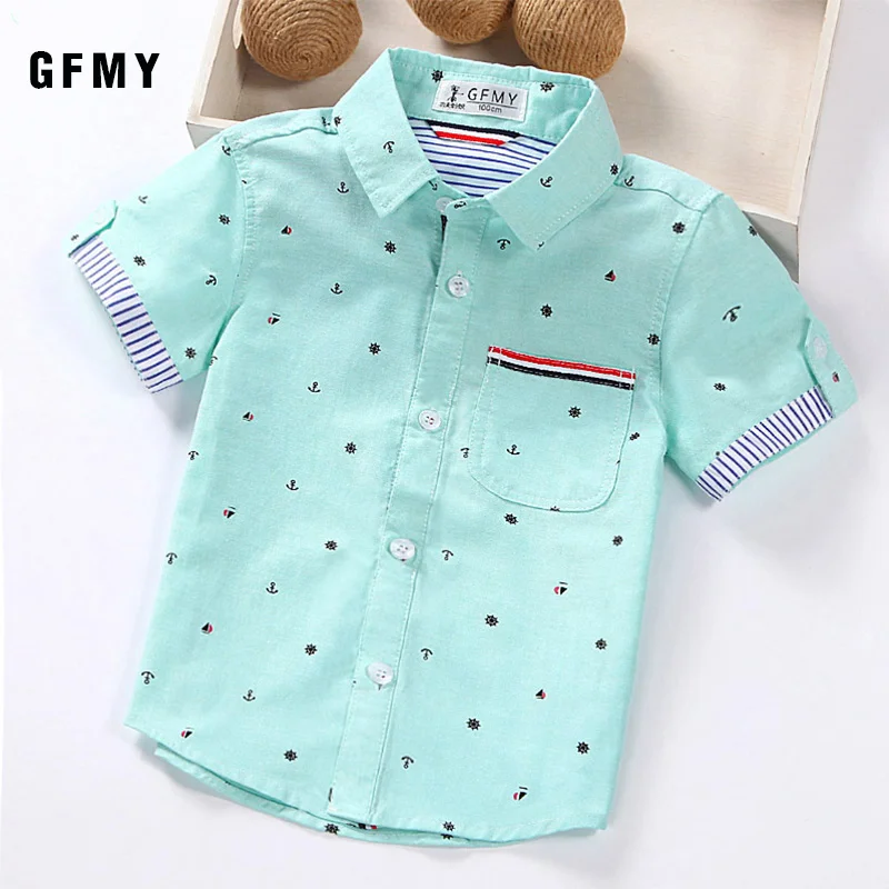 GFMY 2020 Hot Sale Children Shirts Casual Solid Cotton Short-sleeved Boys shirts For 2-14 Years Ribbon Decoration Baby shirts