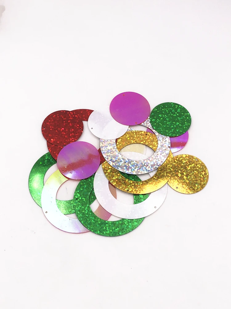 50mm 20Pcs Hollow Double Ring Combination Sequins PVC Paillettes DIY Hang Shade Sewing Wedding Clothing Lentejuelas Accessories