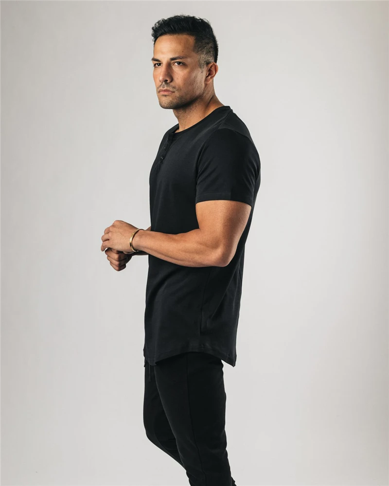 Plain Fashion clothing fitness t shirt men extend long tshirt summer gym short sleeve t-shirt cotton bodybuilding Slim tops tee