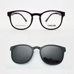 Ultra-Light Glasses Sand Black Magnet Clip On Myopia Eyeglasses Polarized Sunglasses Two-in-one Round Frame Women's Style 2078
