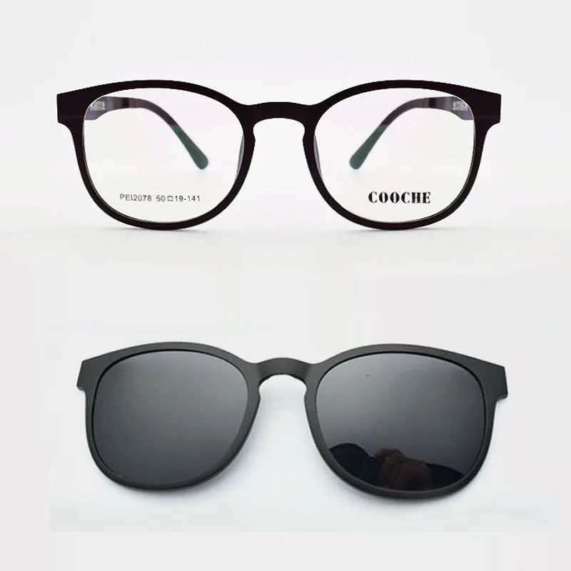 Ultra-Light Glasses Sand Black Magnet Clip On Myopia Eyeglasses Polarized Sunglasses Two-in-one Round Frame Women's Style 2078