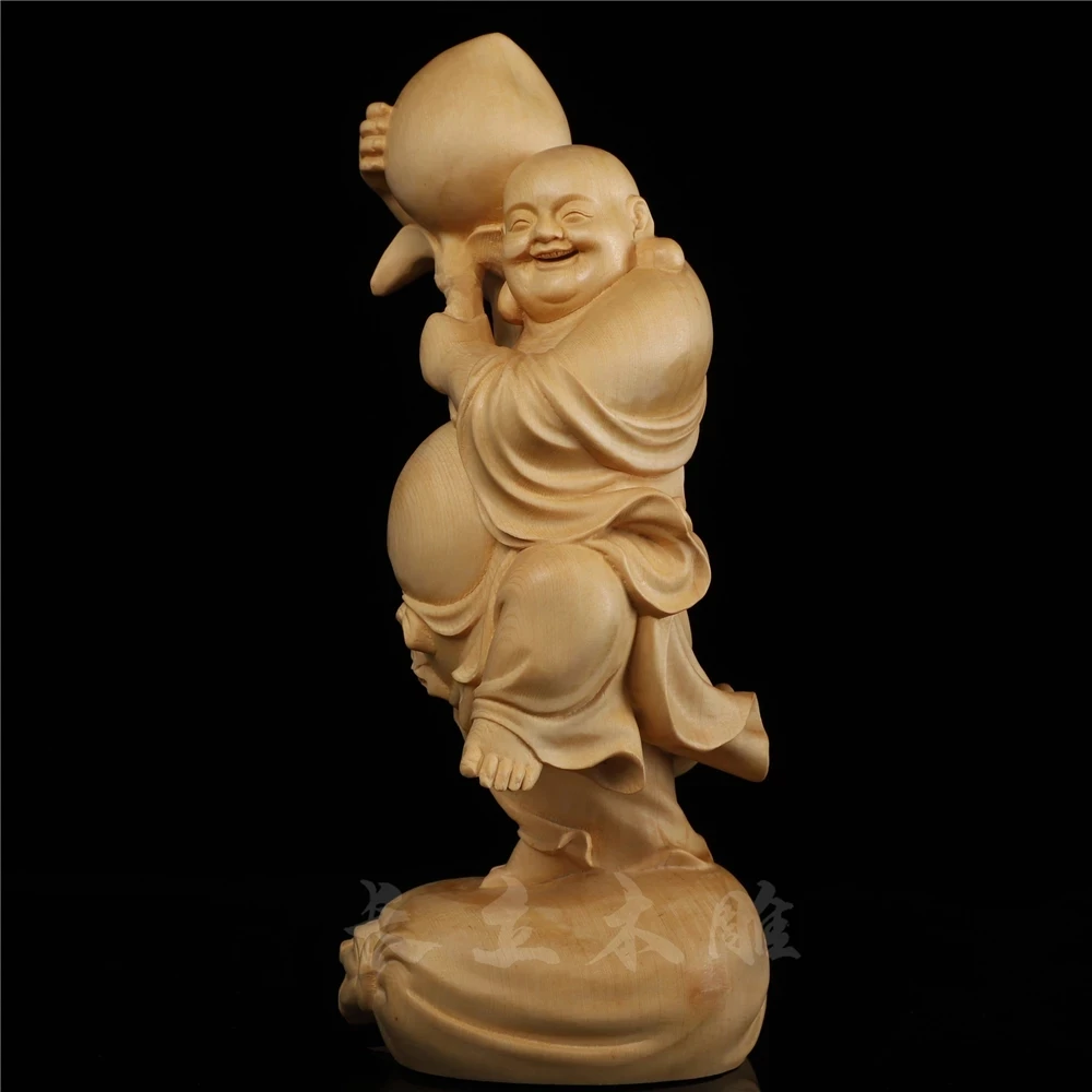15CM Wood Carved Smile Often Open Shoutao Maitreya Laugh Buddhas Solid Wood Crafts Home Feng Shui Ornaments Birthday Gifts view 4