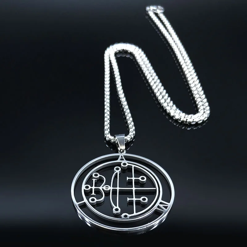 2024 Lock Sigil of AIM Stainless Steel Necklace Women Satan Necklace Lesser Key DEMON SEAL Goetia Jewelry collier homme N7146S03