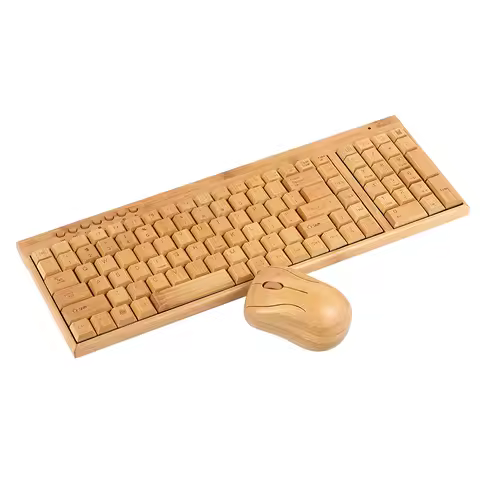 2.4G Wireless Bamboo Keyboard and Mouse Combo Computer Keyboard Handcrafted Natural Wooden Plug and Play Keyboard Mouse for PC