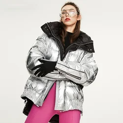 2022 winter jacket women white duck down jacket coat silver Laser bright surface outerwear streetwear thick warm overcoat