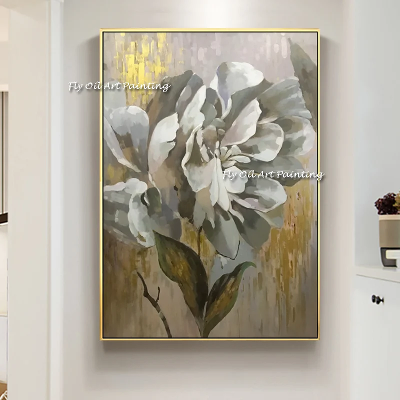 

High Quality Handmade Silver Flower Gentle Abstract Painting Modern Art Picture For corridor Modern Cuadros Canvas Art