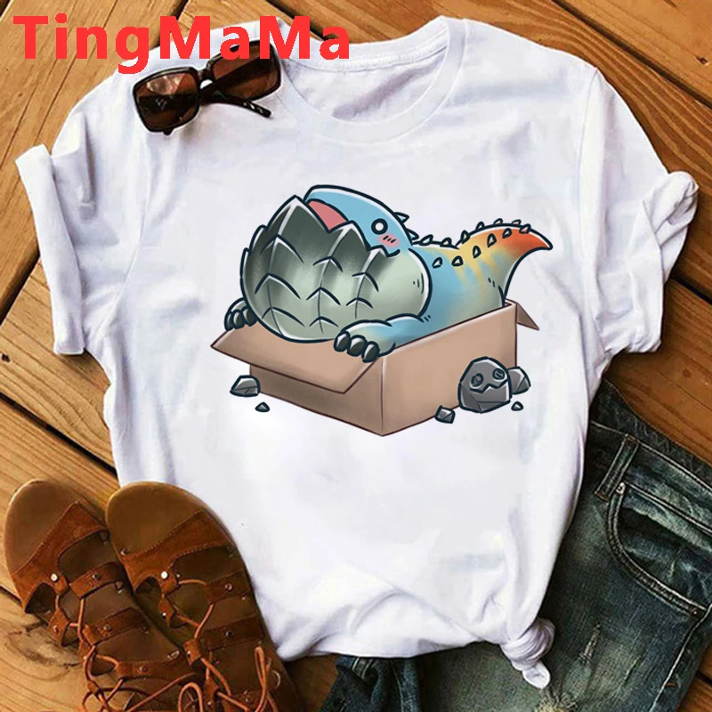 Hot Japanese Cartoon Monster Hunter T Shirt Men Kawaii Anime Shirt Funny Dinosaur Graphic Tees Unisex Tops Black T-shirts Male