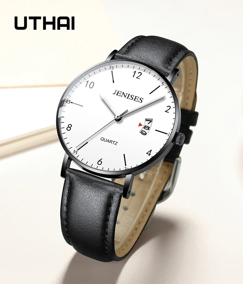 UTHAI H02 Men\'s Watch Waterproof Luminous Quartz Watch Leather Business Trend watch men