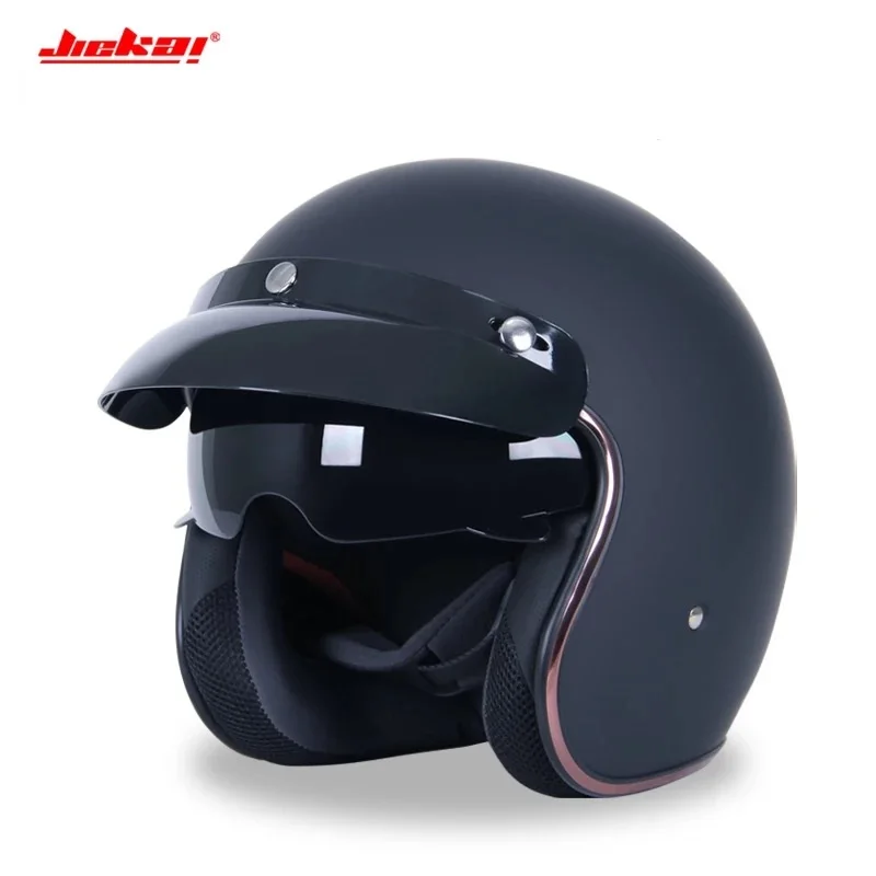 

JIEKAI Universal Motorcycle Helmet Retro Open Face Cold Protection Safe Riding Scooter Headpiece with Visor L XL