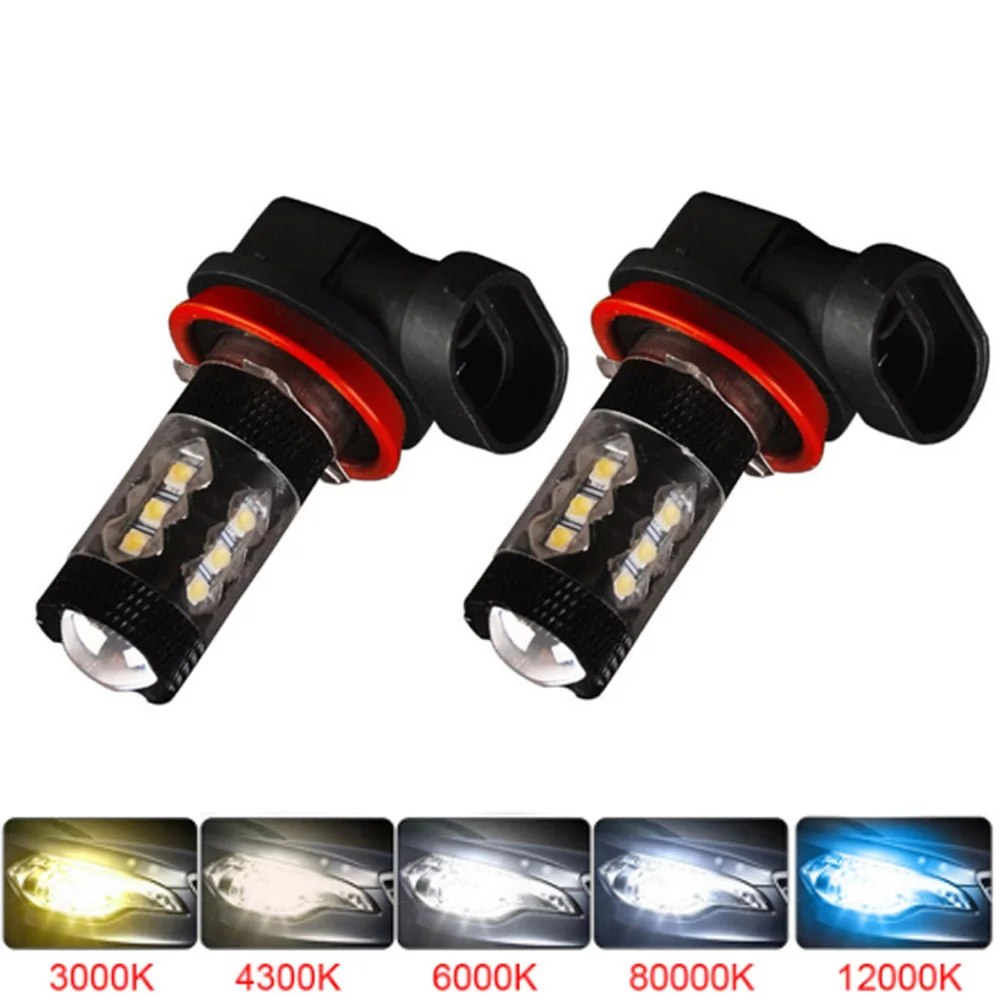 2Pcs H8 H11 H7 H16 HB4 9006 HB3 9005 Fog Lights Bulb 12000LM 6000K White Car Driving Running Lamp Auto Leds Light 12V 24V