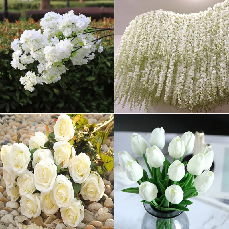 

White Theme Wedding Decoration Centerpieces Artificial Flower Party DIY Ornament Carpet Chair Sash Supplies