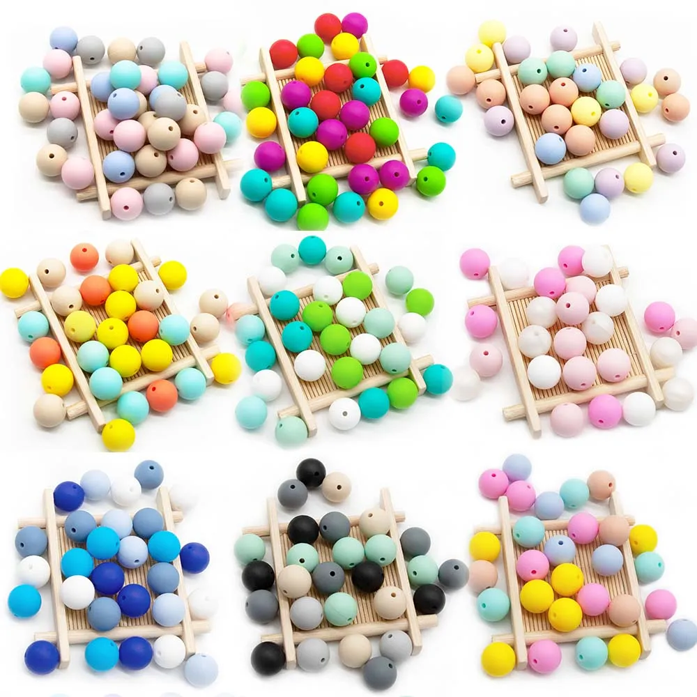 Cute-idea 100pcs 9mm Silicone Loose Teether Beads Baby Toy Teething Chew BPA Free Food Grade DIY Jewelry peral Necklace Making