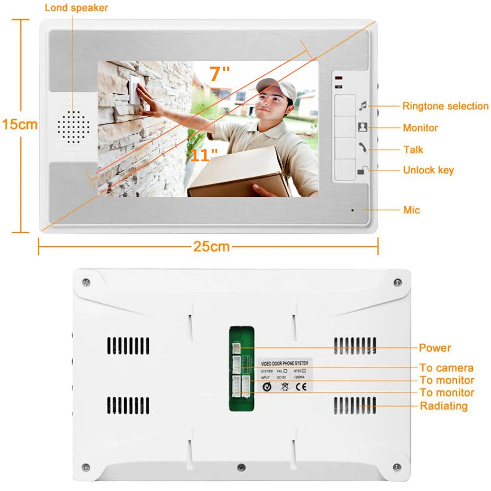 Дверной видеодомофон, 7 дюймов - Фотография_5