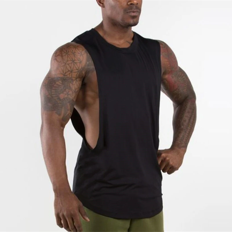 Blank Gym Tank Top Men Fitness Clothing Mens Open Side Bodybuilding Tank Tops Summer Workout Sleeveless Vest Shirts Plus Size