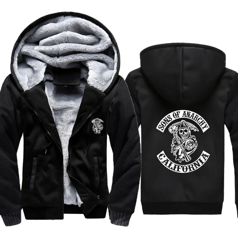 Men Women Winter Sons Of Anarchy Jacket Thick plush Hoodies SOA Zipper Warm Camouflage Coat Streetwear Sport Black blue Red