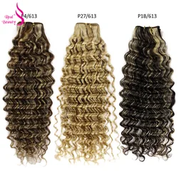 Weft Extensions Human Hair Deep Wave Hair Bundles Ombre Remy Human Hair Weave Double Weft Curly Hair Bundle Brown Blonde Color