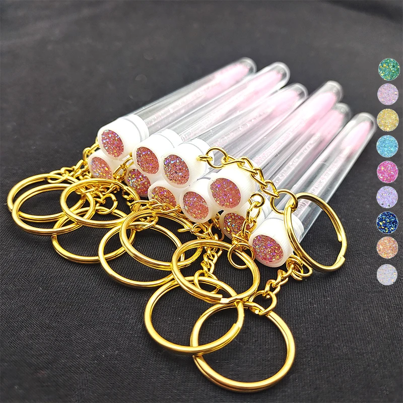 Wholesale 10pcs Pink Mascara Brush Tube With Eyelash Wand Gold Keychain Micro Lash Eyebrow Cleaner Mini Cilia Comb Brushes Wand