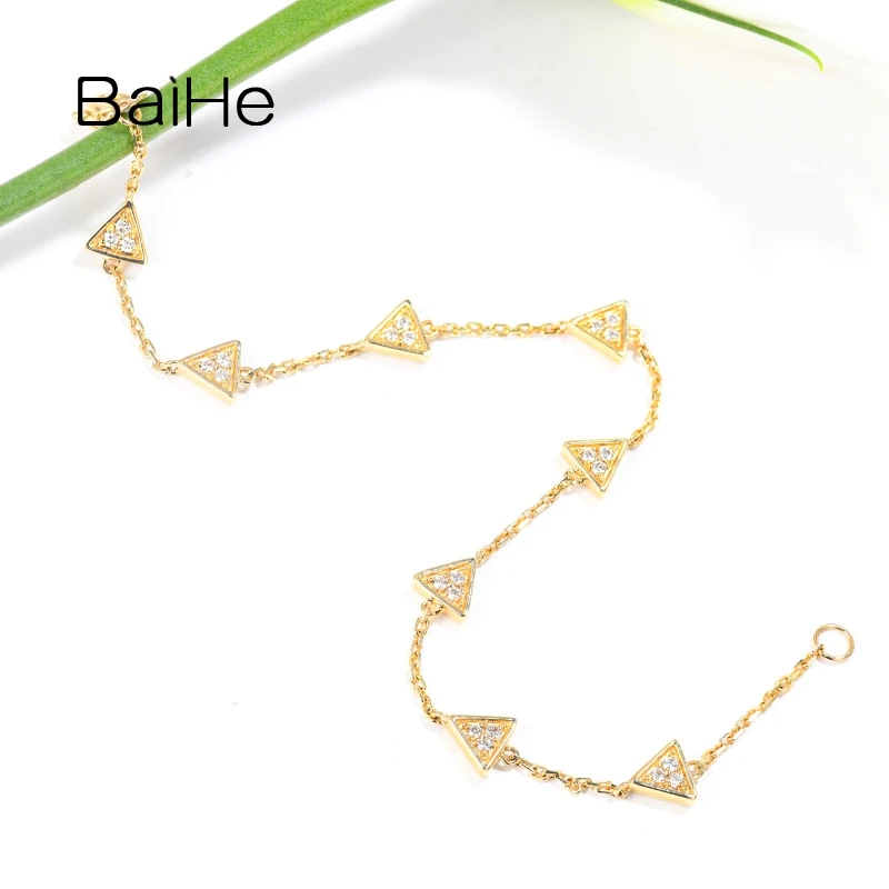 BAIHE Solid 18K Yellow Gold H/SI Natural Diamond Simple leisure Triangle Bracelet Women Men Birthday Gift Trendy Fine Jewelry