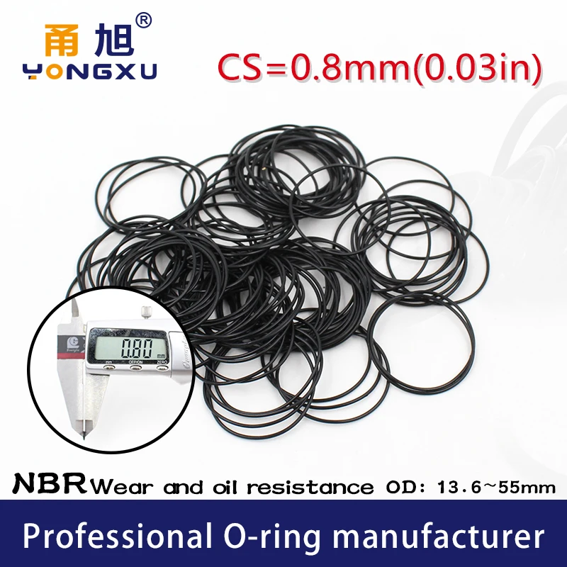 Nitrile Rubber 10PCS/lot Black NBR CS 0.8mm thickness OD13.6/18/22.3/25/30.6/32.8/42/47/55*0.8mm ORing Gasket waterproof watch