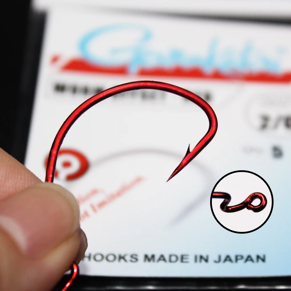 1 pack offset worm hooks  red  eyes rings  5/0#-6#  fishing hooks for carp Tail image 3