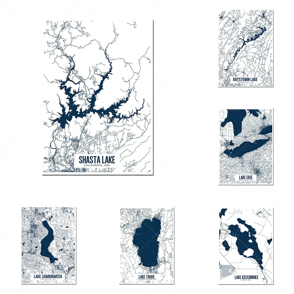 

Florida printable map, lake house printable, nautical map poster