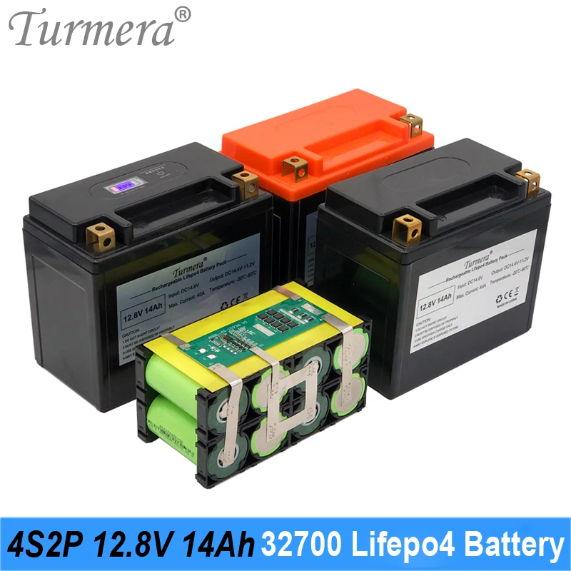 Turmera 12.8v 14ah 32700 lifepo4 bateria de alta taxa 4S 40a equilíbrio bms para 12v motocicleta e ups substituir uso de baterias de chumbo-ácido