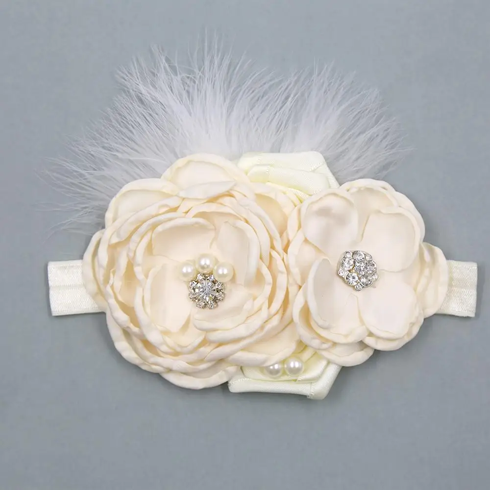 Flower Headband Baby Girls Accessories Vintage Rhinestone Newborn Photography Props Elastic Plain Hair Bands