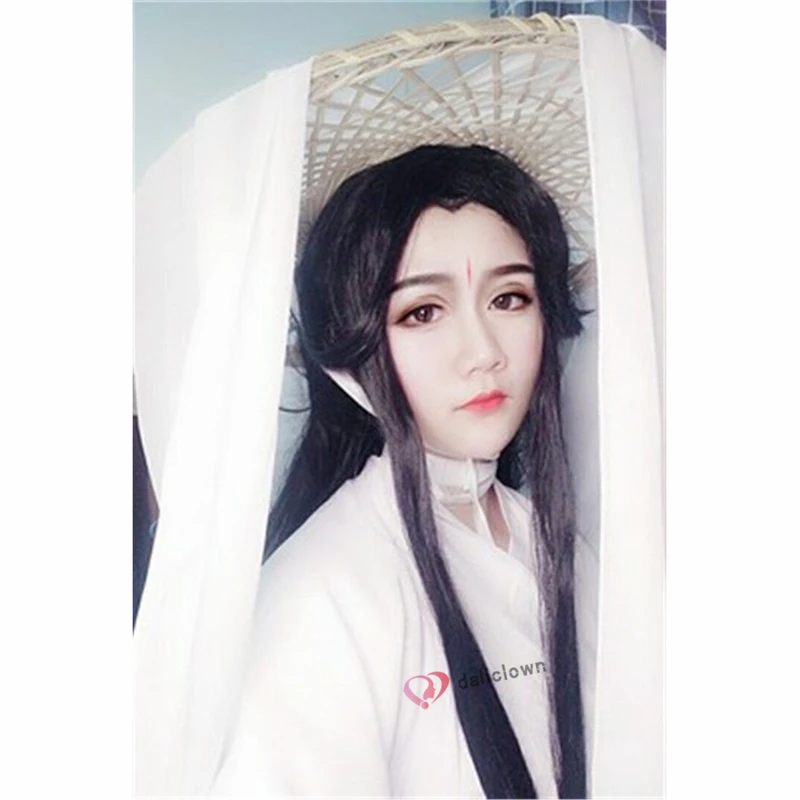 Disfraz de Cosplay de Xie Lian, Tian Guan Ci Fu, pelucas Xielian, sombrero de bambú, accesorio de Anime, blanco, Han Fu