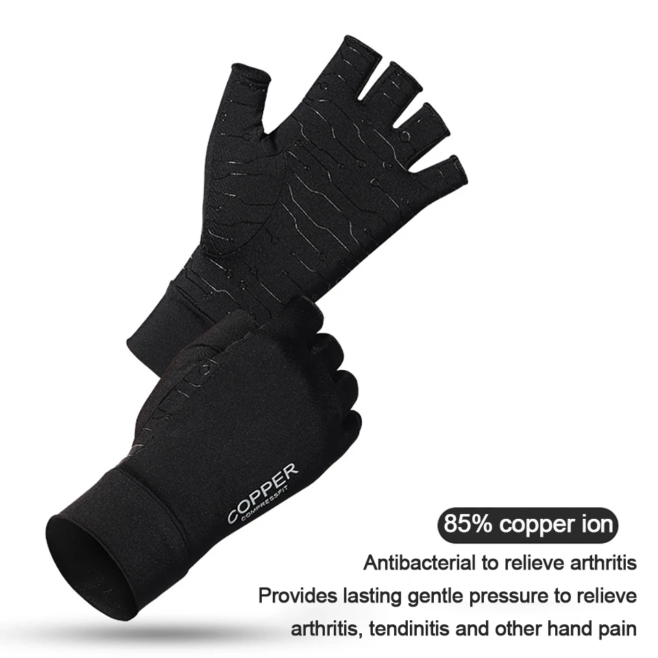 1Pair Half-Finger Pressure Gloves Copper Fiber Antibacterial Training Breathable Non-Slip Rehabilitation Unisex Protective Glove