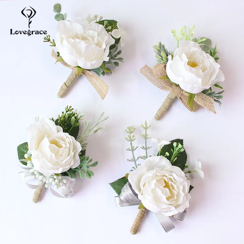 Lovegrace-Boutonnière de marié, Injtrash, Boutonnière blanche et rose, Épingle de Corsage de mariage, Corsage de témoin de mariage, Accessoires pour hommes de fleurs