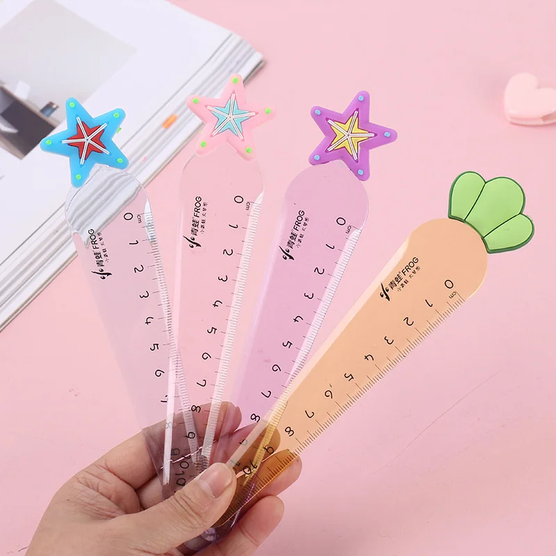 Ellen Brook 1 PCS Cute Carrot Star Sword Kawaii Stationery Cartoon Drawing Gift Office School Kitten Straight Plastic Ruler