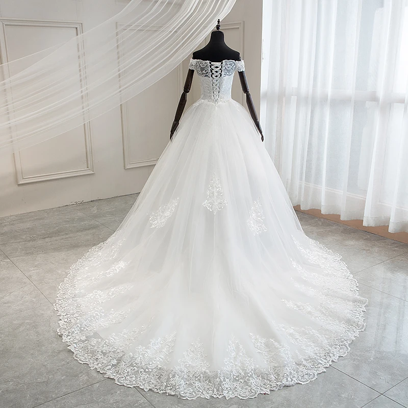 2024 Abiti da sposa ricamati in pizzo di lusso con spalle scoperte 100 cm lungo strascico Sweetheart Vestido De Noiva personalizzato