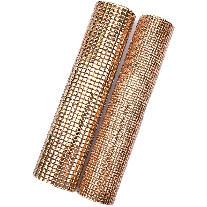 24X40Cm Bling Gold Crystal Hot-Fix Glue Mesh Rhinestone 5Mm Square Self Adhesive Topaz Stone For Motif Diamond Sheet Banding