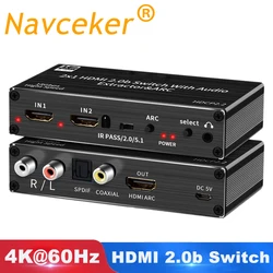 Ekstraktor dźwięku HDMI 4K 120Hz obsługa 4K 5.1CH 2-portowy przełącznik HDMI na HDMI audio ARC z dźwiękiem toslink stereo dla Apple TV PS5