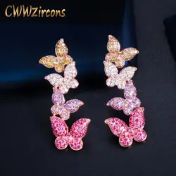 CWWZircons Lovely 585 Rose Gold Color Purple Red CZ Zircon Butterfly Drop Dangle Earrings for Women Fancy Jewelry Gift CZ780