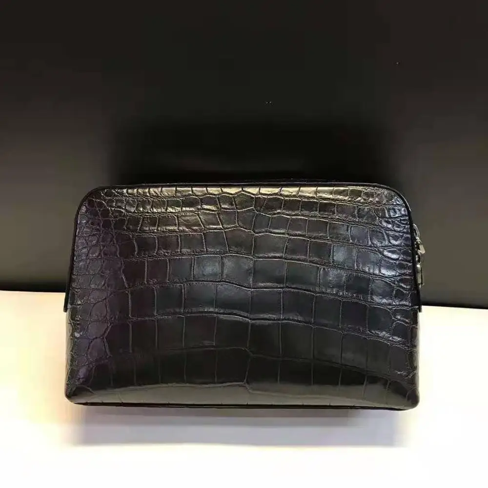 

High end fine quality 100% real genuine crocodile belly skin long size men wallet clutch purse black color zippers cow lining