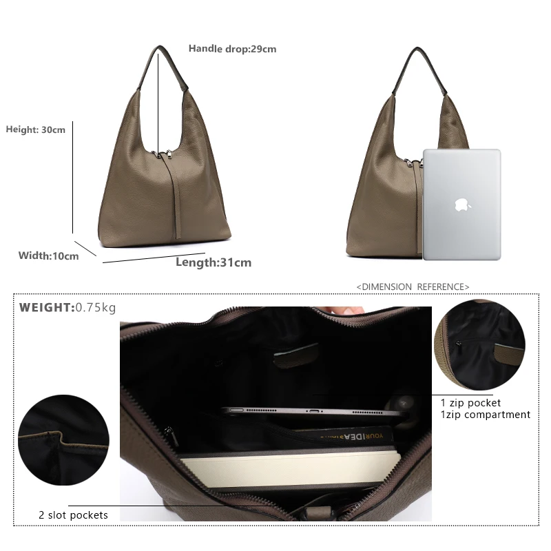 SC Genuino Borsa Hobo In Pelle Per Le Donne Casual Grande Sacchetto di Spalla di Tote Della Pelle Bovina Casual Giornaliero Della Borsa Della Moneta