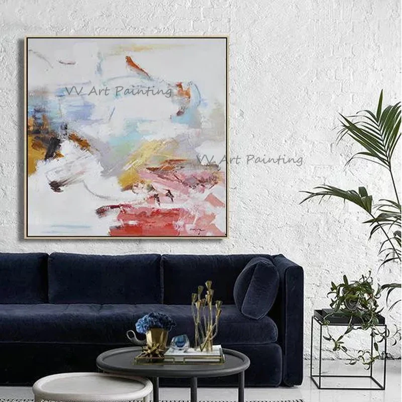 Minimalist Canvas Painting,Original Hand Painted Palette Knife Art,Vibrant Square Abstract,Office Wall Decor Unframed