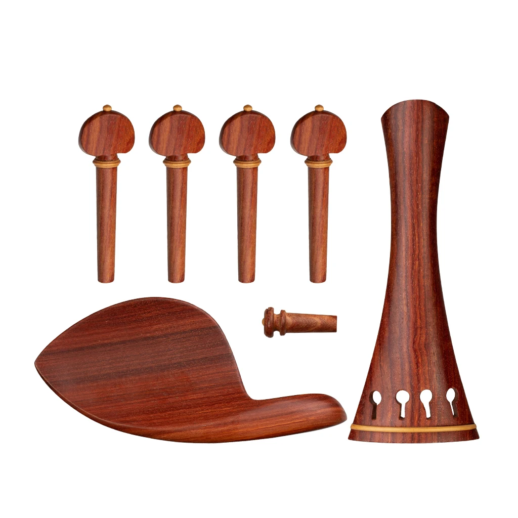 

Select Rosewood Violin Tailpiece Set w/ 4 Tuning Pegs+End Pin+Chinrest+Tailpiece Drilled Natural Texture And Practical To Use