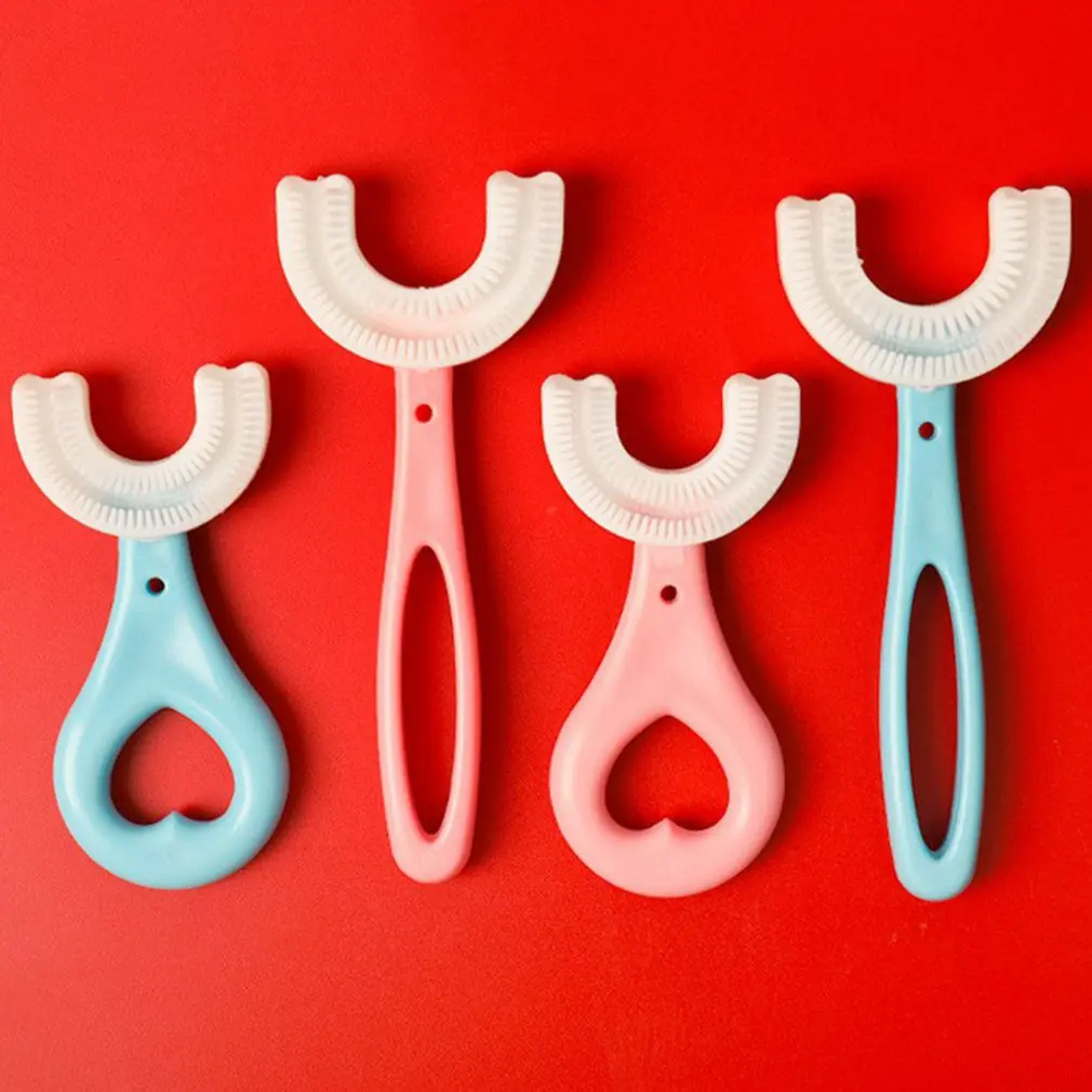 어린이용 U 실리콘 칫솔, 수동 만화 패턴, 6-12 세 핸드 헬드