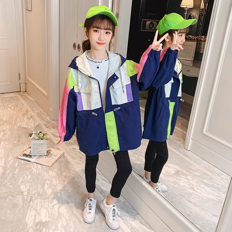 

New Hooded Jacket Spring Autumn Coat Outerwear Top Children Clothes School Kids Costume Teenage Girl Clothing High Quality