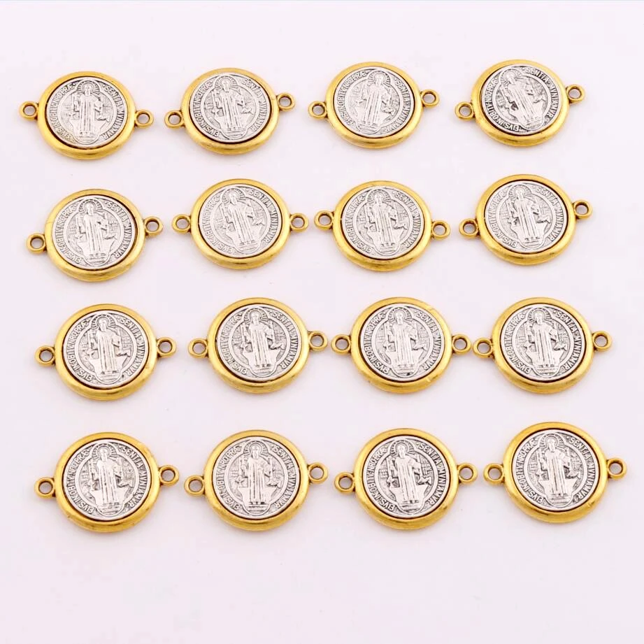 Zinc Alloy And Saint St Benedict Medal Cross Spacer End Connecor Jewelry 30x22.3mm 40pcs L1699