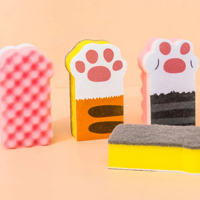 Clean sponge block cute cat claw creative cleaning household kitchen supplies washing dishes and pots to remove oil